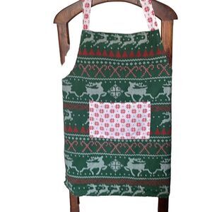 Holiday Cooking Apron - Reindeer Candy Canes Snowflakes and Christmas Trees OS